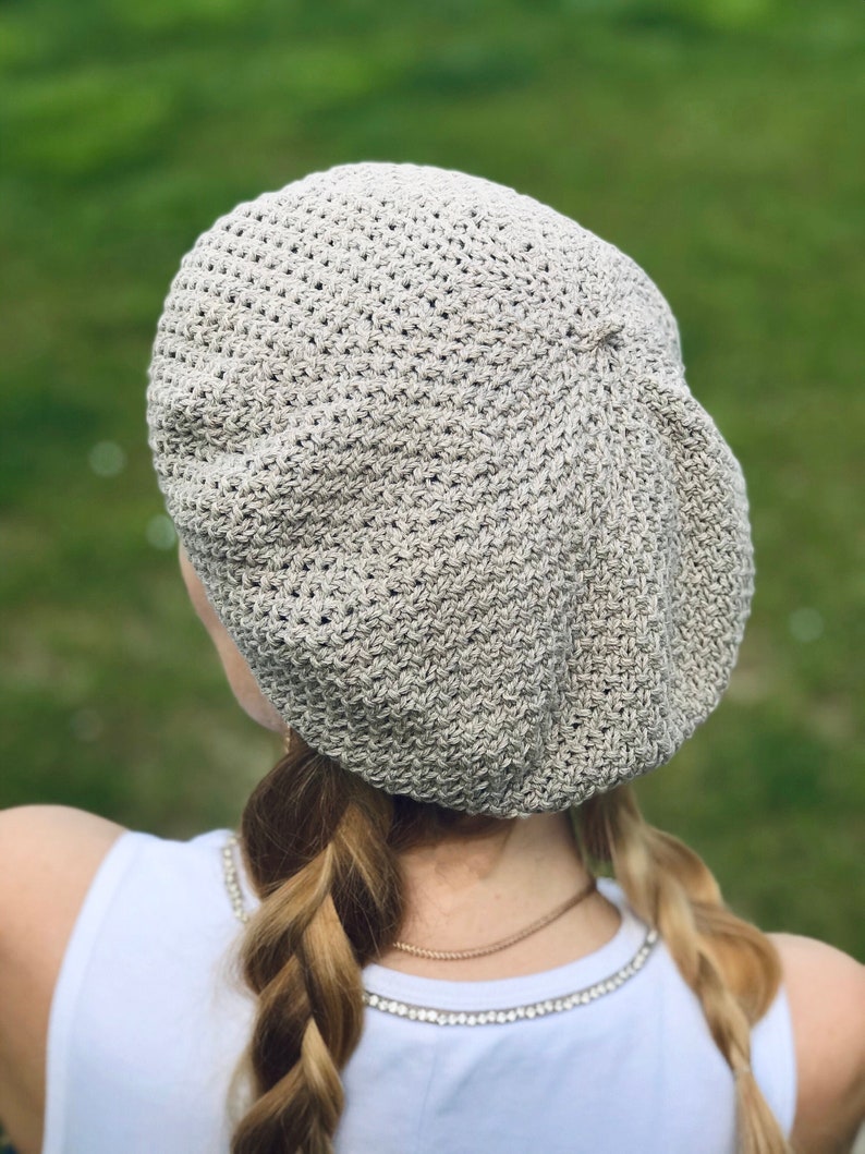 Béret d'été en coton, béret en tricot classique français Tam, bonnet d'été, chapeau, béret français pour femme image 6