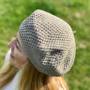 Béret d'été en coton, béret en tricot classique français Tam, bonnet d'été, chapeau, béret français pour femme image 4