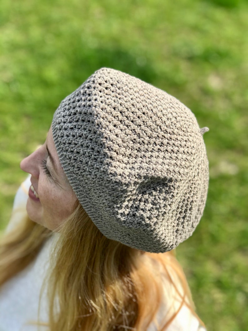 Béret d'été en coton, béret en tricot classique français Tam, bonnet d'été, chapeau, béret français pour femme image 4