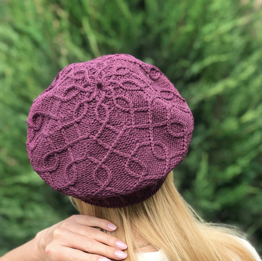 Cotton Beret Hat, Women French Berets, Purple Knit Beret Tam, Summer Beanie Etsy
