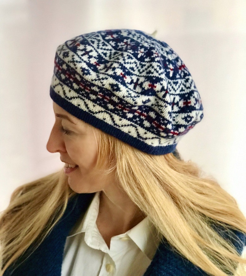 Cashmere Fair Isle Women Beret Knit Ladies French Beret Etsy