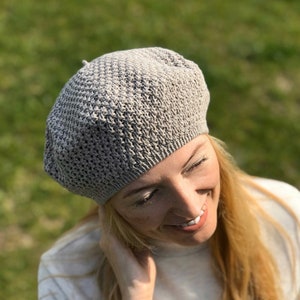 Béret d'été en coton, béret en tricot classique français Tam, bonnet d'été, chapeau, béret français pour femme image 5