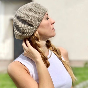 Béret d'été en coton, béret en tricot classique français Tam, bonnet d'été, chapeau, béret français pour femme image 8