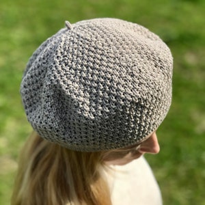 Béret d'été en coton, béret en tricot classique français Tam, bonnet d'été, chapeau, béret français pour femme image 2