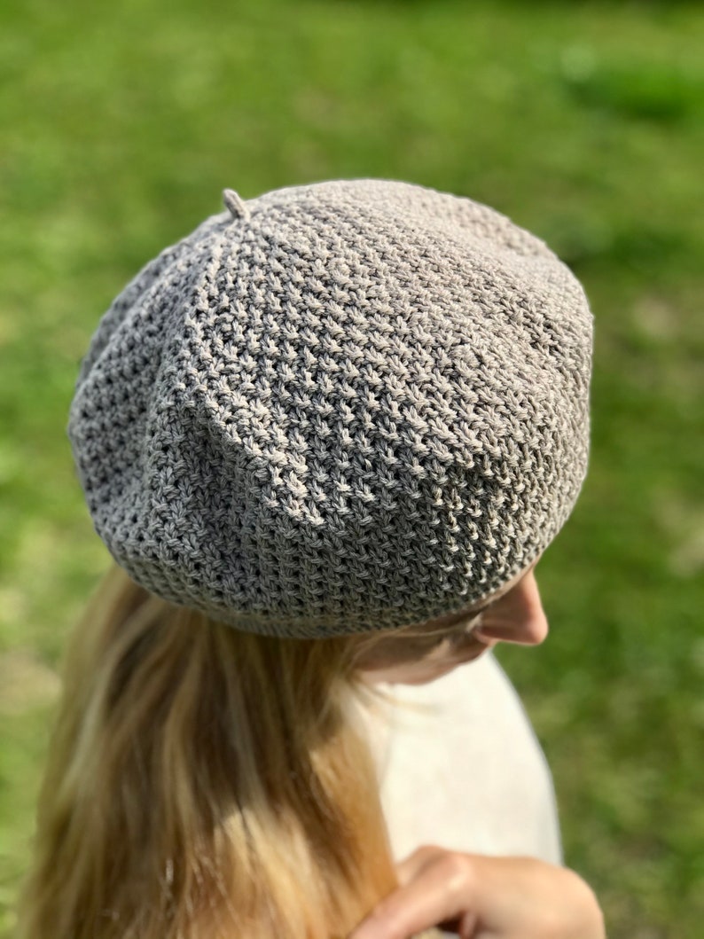 Béret d'été en coton, béret en tricot classique français Tam, bonnet d'été, chapeau, béret français pour femme image 2