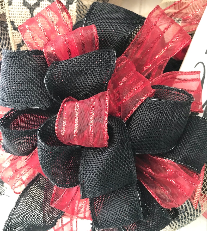 daily wreath, pet lovers paw print custom order cat wreath large bow black and red front door decor You had me at meow pet wreath