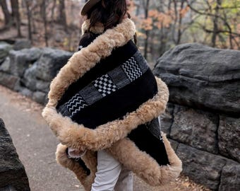 Rare Alpaca Ruana Cape Handwoven in Peru by Quechua Artisans