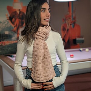Luxury 100% Baby Alpaca Rectangular Pattern Hand-Knitted Scarves in Yellow, Dark Green, & Pink from Peru