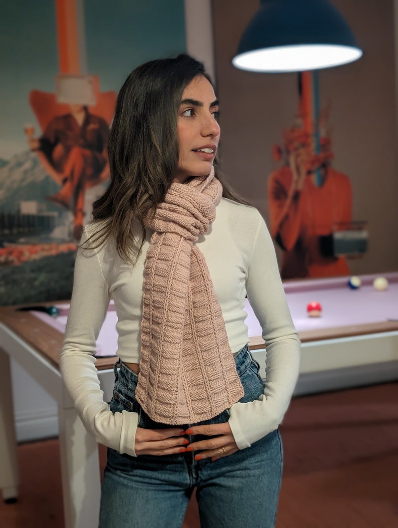 Luxury 100% Baby Alpaca Rectangular Pattern Hand-Knitted Scarves in Yellow, Dark Green, & Pink from Peru