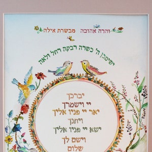 New baby Girl Personalized Gift , Boy Name Hebrew English Painting, Priestly blessing, Jewish framed wall art, Shalom, Judaica wall hanging