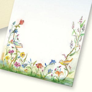 Originele geschilderde blanco kaartenset print, bloemen, illustratie, vogelkunst, vogelliefhebber cadeau, natuurkaarten, Engelse tuin, aquarelle, notitiekaart