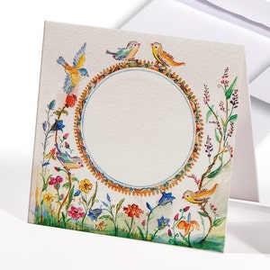 Aquarela, conjunto de cartões comemorativos, pássaros, flores, ilustração, cartão-presente, cartão Happy Bird, papel, cartões de nota, papelaria, jardim natural