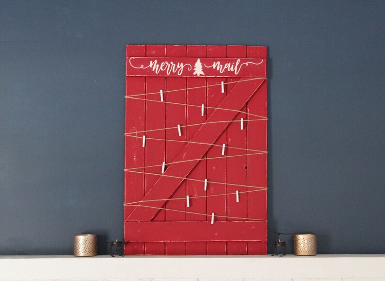 Merry Mail Barn Door Christmas Card Display Customizable Color Size Designs