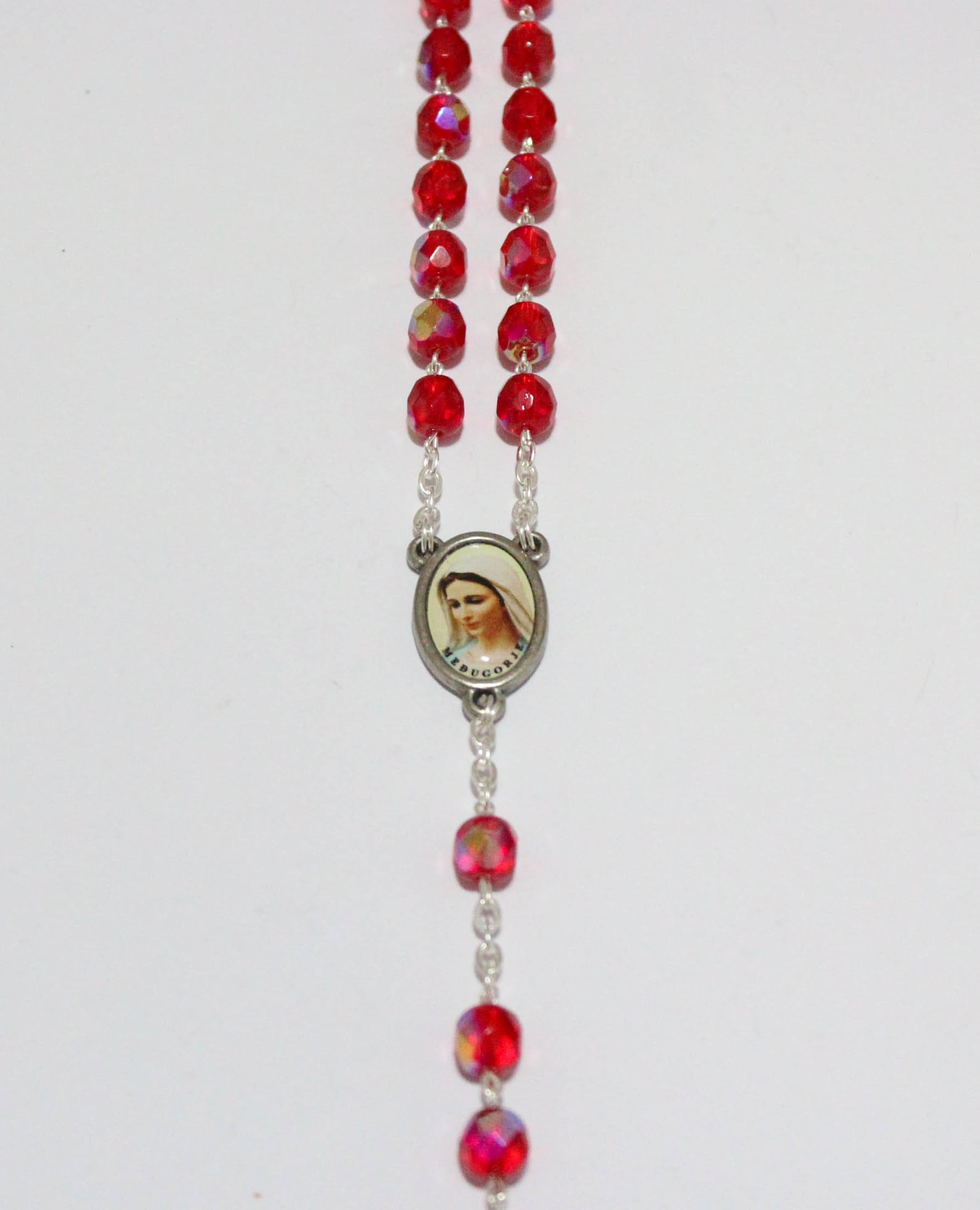 Red Crystal Glass Beads Rosary on Chain Red Crystal Beads Etsy