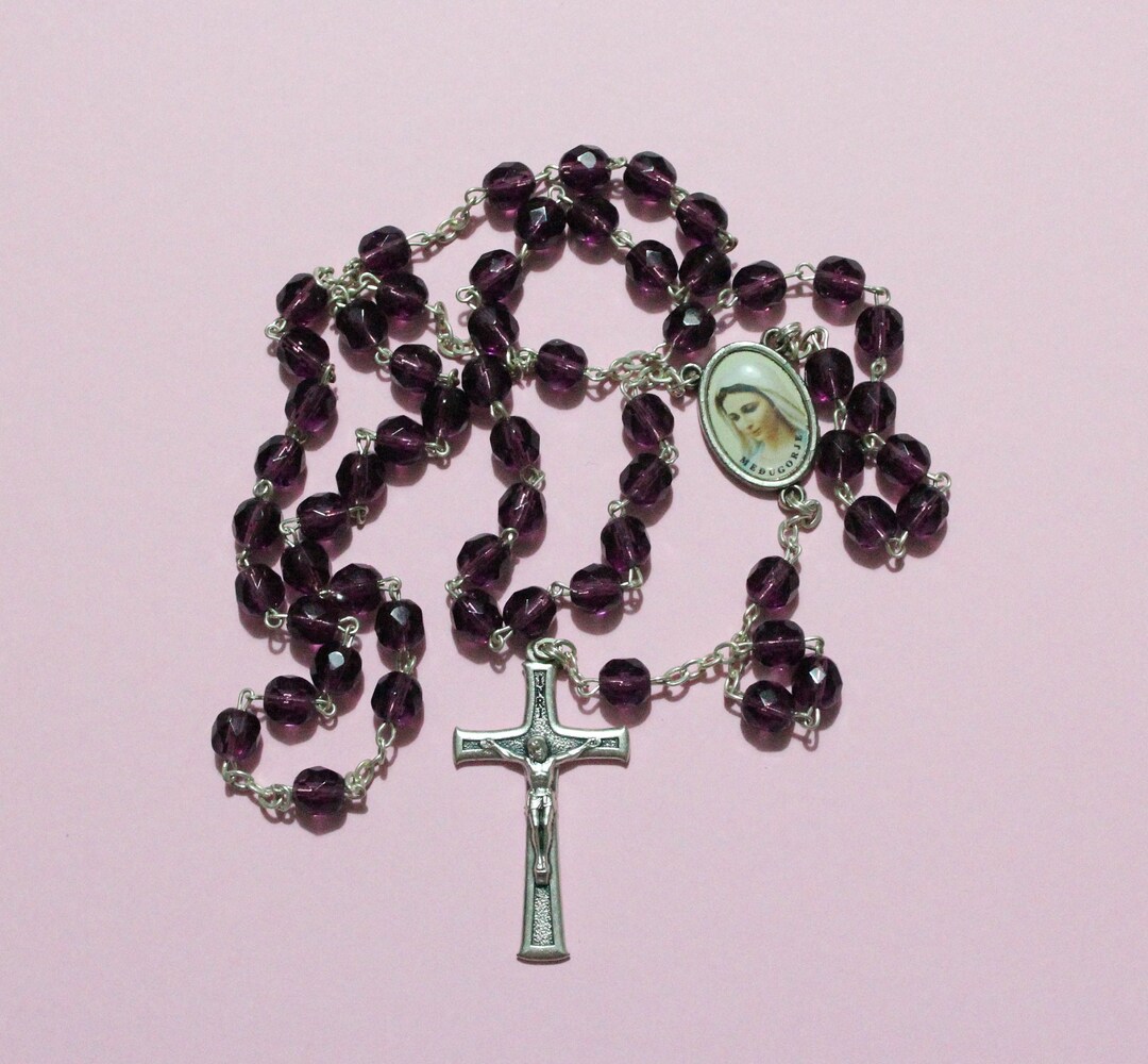 Purple Crystal Glass Beads Rosary on Chain Purple Crystal Etsy