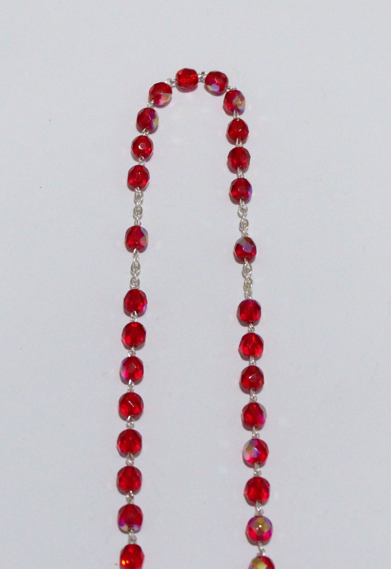 Red Crystal Glass Beads Rosary on Chain Red Crystal Beads Etsy