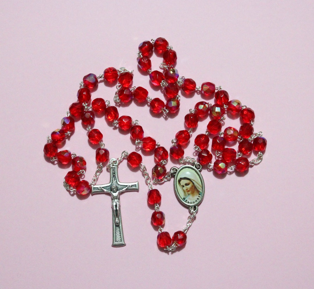 Red Crystal Glass Beads Rosary on Chain Red Crystal Beads Etsy