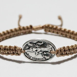 Guardian Angel One  big metal Medal Bracelet on Cord, medal of guardian angel on cord bracelet, Guardian Angel, guardian angel oval medal