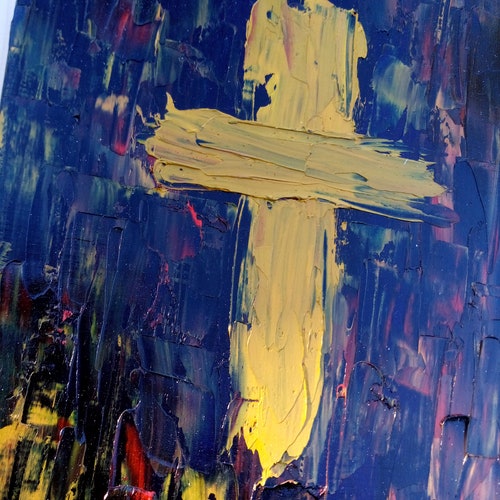 Yellow Abstract Cross Oil Painting - Original Oil Painting - Faith Christian Cross Yellow - Abstract Original Oil Painting shops - Faith Gift -