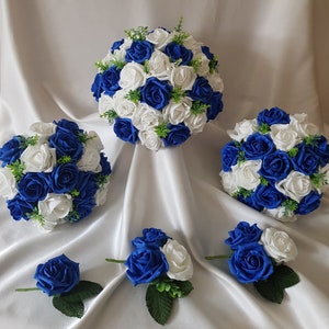 Royal Blue and White Rose Foliage Artificial Wedding Flower Collection