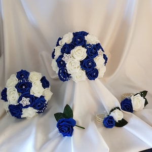 Royal Blue and Ivory Rose Brooch Artificial Wedding Flower Collection