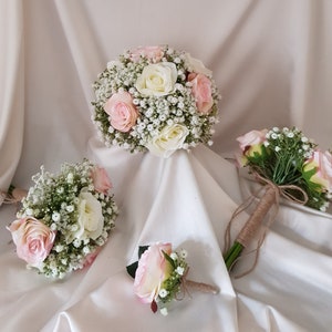 Blush Pink & Ivory Rose Gypsophila Brides Wedding Bouquet Collection