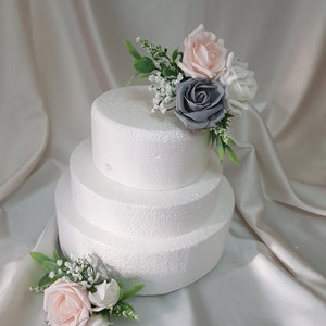 Baby Pink, Grey and White Rose Wedding Cake Topper Flowers