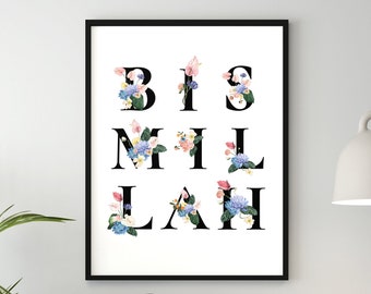 Bismillah Floral Digital Poster, Quranic Verse Poster, Islamic Wall Art, Islamic Quotes, Arabic Calligraphy, Islamic Gifts, Muslim Gifts
