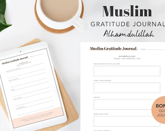 Digitales Islamisches Dankbarkeitsjournal, Dankbarkeitsvorlage, Achtsamkeit, Reflexion, herunterladbare iPad Vorlage, Islamisches Journal