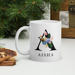 Mug à lettres florales, Mug personnalisé, Mug de nom, Mug personnalisé, Mug de lettre, Cadeau de fête des mères, Mug Alphabet, Mug à café,