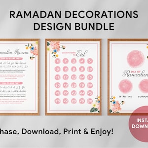 Pink Rustic Ramadan Calendar, Ramadan Decor, Ramadan Decoration, Islamic Wall Art, Ramadan Dua, Eid Countdown, Ramadan Printable