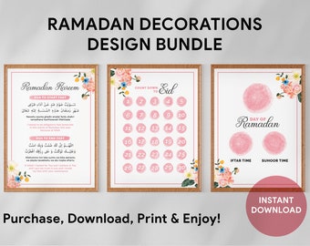 Pink Rustic Ramadan Calendar, Ramadan Decor, Ramadan Decoration, Islamic Wall Art, Ramadan Dua, Eid Countdown, Ramadan Printable