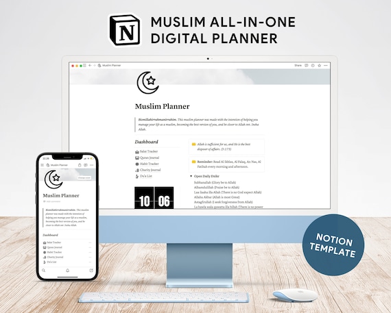 Muslim All-In-One Digital Planner + bonus, Notion Template, Muslim Journal, Digital Tracker, Quran Journal, Digital Journal, Islamic Journal