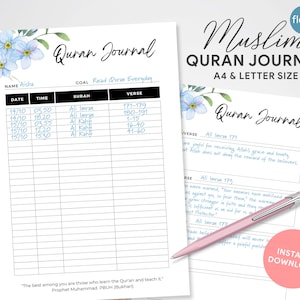 Quran Journal, Quran Tracker, Muslim Printable, Muslim Planner Insert, Muslim Habit Journal, Muslim Planner, Islamic Journal,Islamic Planner