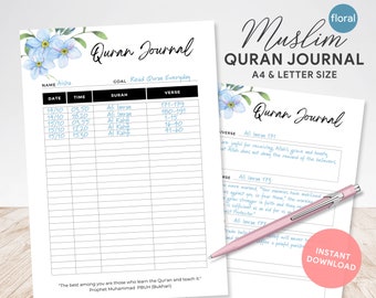 Quran Journal, Quran Tracker, Muslim Printable, Muslim Planner Insert, Muslim Habit Journal, Muslim Planner, Islamic Journal,Islamic Planner