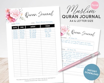Quran Journal, Quran Tracker, Muslim Printable, Muslim Planner Insert, Muslim Habit Journal, Muslim Planner, Islamic Journal,Islamic Planner