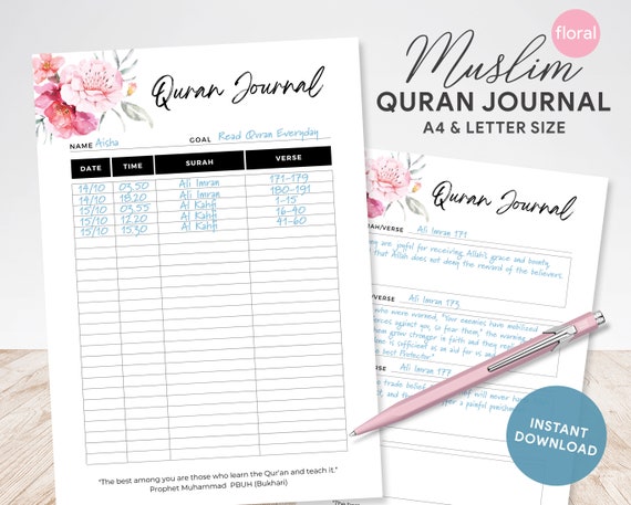 Quran Journal, Quran Tracker, Muslim Printable, Muslim Planner Insert, Muslim Habit Journal, Muslim Planner, Islamic Journal,Islamic Planner