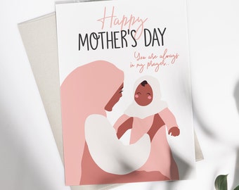 Muslim Mother Greeting Card, Muslim Mother's Day Card, Printable, Instant Download,Hijabi Woman Card, Hijabi Mom Card Design