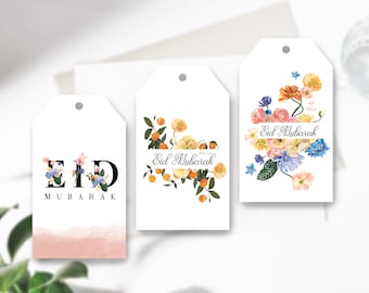 3 Floral Eid Mubarak Gift Tag Printables Pack, Eid Mubarak Print, Eid Gift Tag Bundle, Eid Decoration, Happy Eid, Eid Label Digital