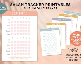 Muslim Prayer Tracker Digital + Bonus Koran Journal, PDF-Datei, Salah Tracker, Muslim Planner, Islamisches Gebetstagebuch, Gebetscheckliste