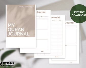 Simple Quran Journal Printables, Quran notebook, Quran planner, Quran journal, Quran journaling, Quran journal printables, muslim planner