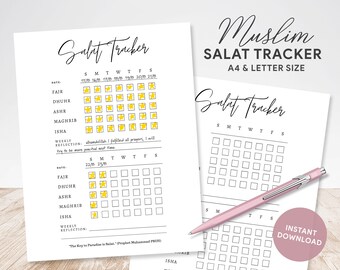 Salat Tracker Printable, Muslim Planner Inserts, Muslim Prayer Tracker,Islamic Journal, Salah Journal, Muslim Prayer Check List