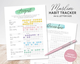 Muslim Habit Tracker Druckbar, Muslimische PlanerEinlagen, Muslim Habit Journal, Muslim Planner, Islamic Journal, Sunnah Habit Goal Planner