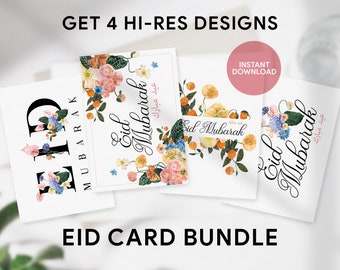 Eid Mubarak Greeting Card Bundle, Download Eid Cards, Eid Decoration, Eid Card Printable, Eid Card Digital Print, Eid Card Instant Download