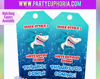 Shark Attack Birthday Gift Tags | Baby Shark | Shark Party Favors | Shark Printables |  Shark Party Supplies | Thank you Tags