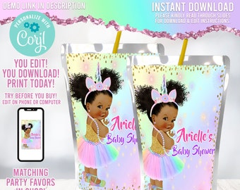 Baby Shower Unicornio Princesa / Etiqueta de Jugo Princesa Unicornio / Sol Capri Unicornio / Es Una Niña / Favores de Unicornio / Etiqueta de Bebida Unicornio