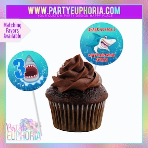 Shark Attack Birthday Cupcake Toppers| Shark Party | Baby Shark | Shark Party Favors | Shark Printables |  Shark Party Supplies