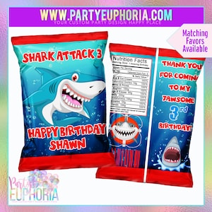Shark Attack Birthday | Shark Party | Baby Shark | Shark Chip Bags | Shark Party Favors | Shark Printables |  Shark Party Supplies