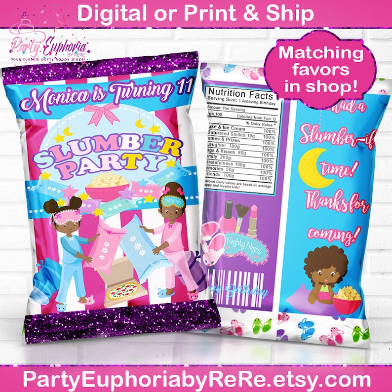Pajama Party Slumber Party Favors Favor Bag Sleepover Slumber Party Party Bag Girl Birthday Pajama Party Favors Chip Bag