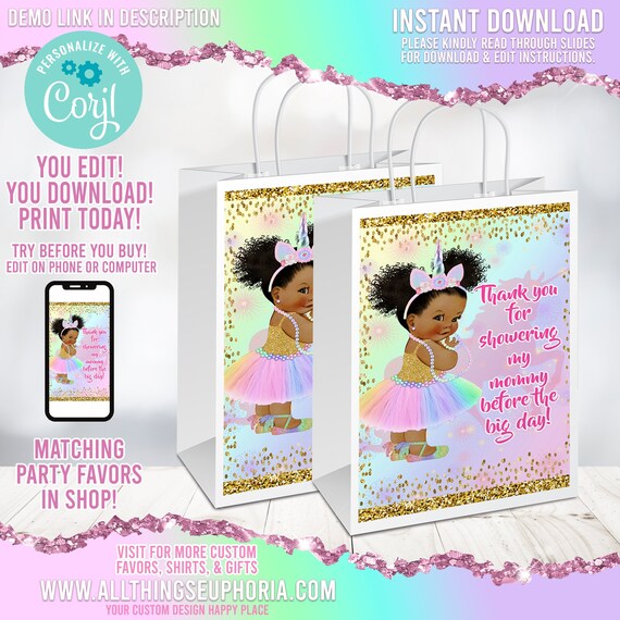 Princess Unicorn Baby Shower Gift Bag It's a Girl Baby Etsy